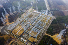 2019年1月15日中国东部浙江省舟山市中国最大、最复杂的500kv 超高压输电线路变电站景观
