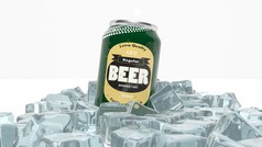 可以的在冰块上白色孤立的啤酒