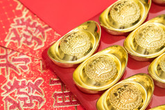 中国的农历新年 fes 的红色信封上锭金子