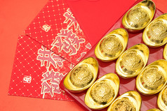 中国的农历新年 fes 的红色信封上锭金子
