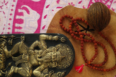 Indian Spiritual Art - Ganesha Elephant, Prayer Beards made of Rudraksha