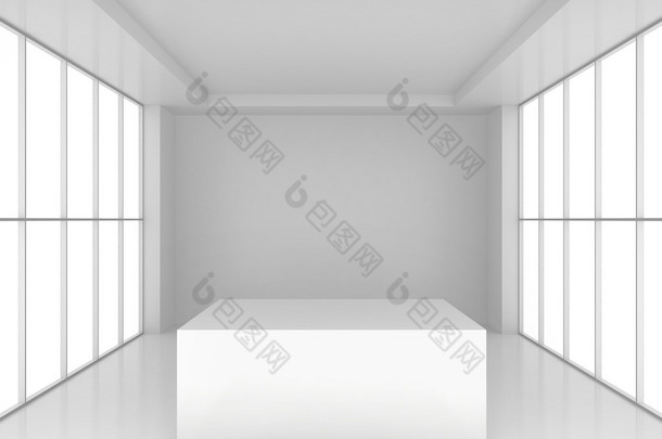 有光泽的陈列室空白白色展台