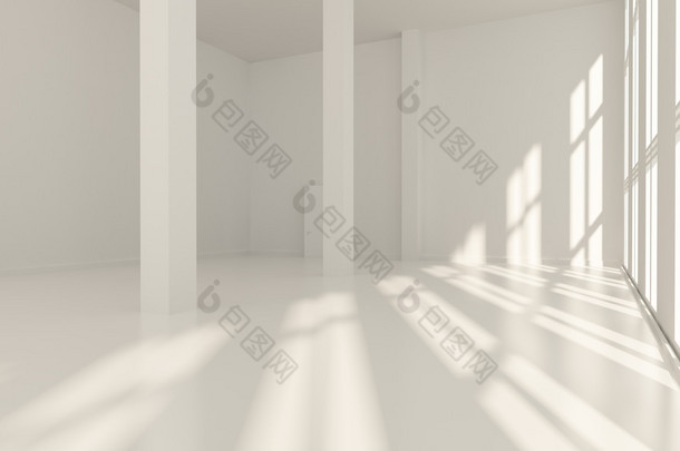 <strong>抽象的建筑</strong>背景。空白色房间室内 3d 图