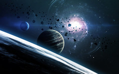 抽象的科学背景-在空间、 星云和恒星的行星。由美国国家航空航天局 nasa.gov 装备此图像的元素