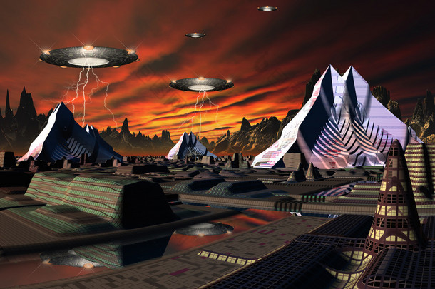 未来派外星人之城-3d 立体计算机图稿