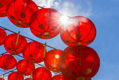 新中国年庆典装饰着红灯笼.