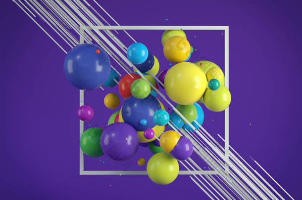 多彩多姿的装饰球。抽象的插图。3d 渲染