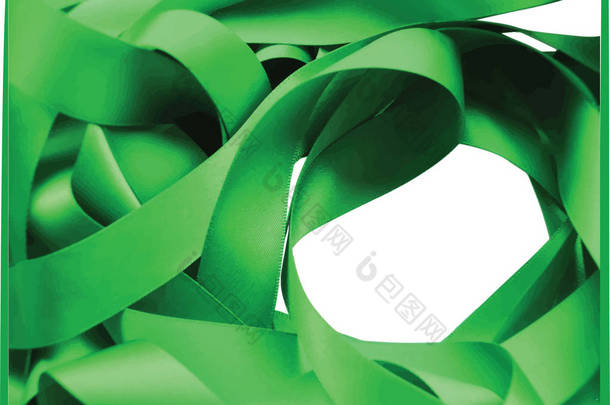 绿丝带在白色的背景、 设计元素