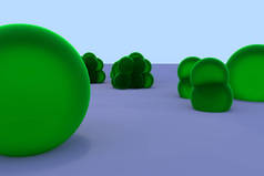 绿色, 微透明的不同大小的球体