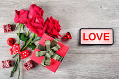 快乐情人节的概念与红玫瑰, 礼品盒, smartp