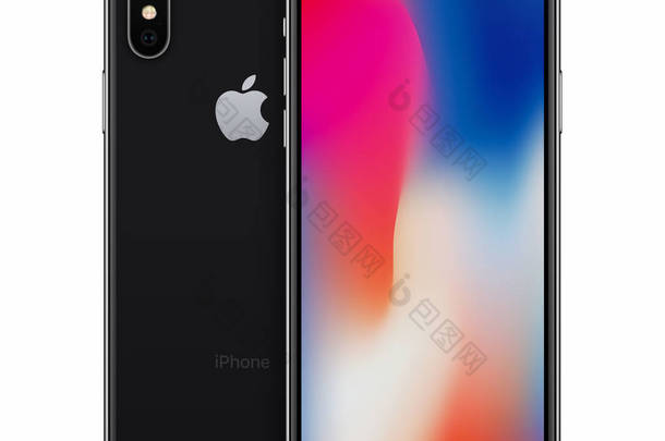 空间灰色苹果 iphone X <strong>样机</strong>前视图与壁纸<strong>屏幕</strong>和 iphone 10 背面后面的边