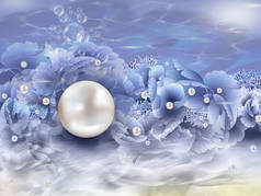 Seawead 与珍珠背景下的蓝海气泡