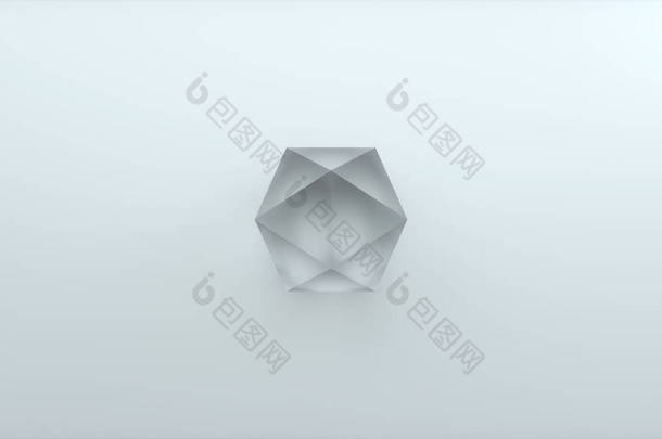 简约背景以原始的几何玻璃形式在中心。简单的抽象曲面。创意作文。3d 渲染