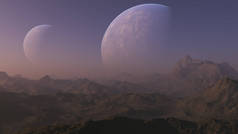 3d 渲染空间艺术: 外星行星-梦幻景观