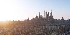 未来的科幻城市和商业办公大楼。3d 插图渲染 .