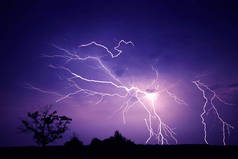 雷、 闪电和雨在风雨交加的夏夜.