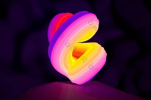 一个抽象的标志霓虹灯形状<strong>旋转</strong>的插图。3d 插图