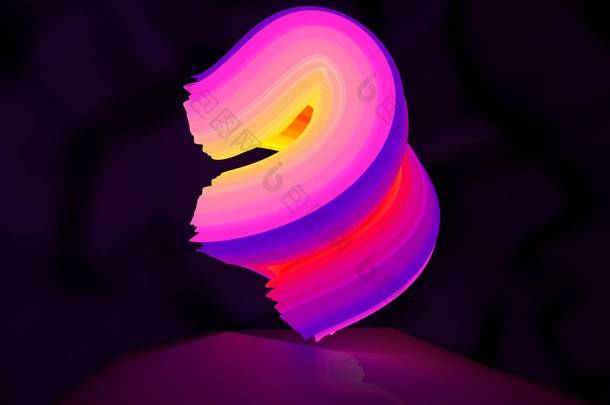 一个抽象的标志霓虹灯形状<strong>旋转</strong>的插图。3d 插图