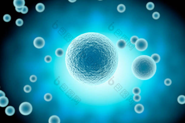 3d. 蓝色背景下人体细胞的图示