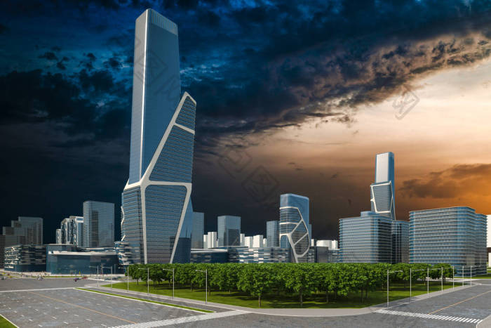 现代城市与玻璃办公大楼的渲染图片-包图网企业站