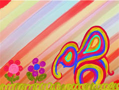 彩虹象和花朵纹理