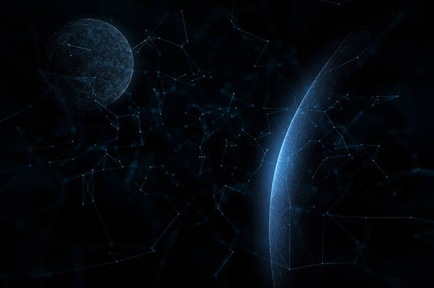 幻想未来的网络空间网络球体与线和点
