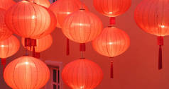 中国新年夜景的传统红色中国灯笼装饰