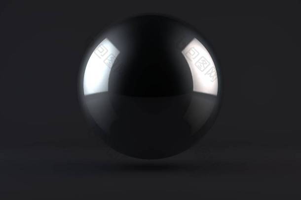 3d 在黑暗的演播室中的金属球的例证。镀铬、钛、铂金或银的球。抽象, 3d 渲染.