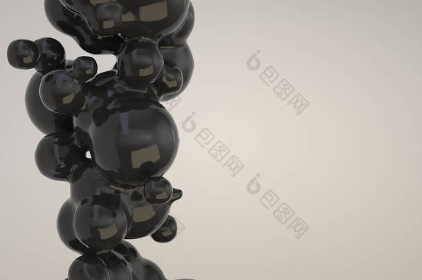 抽象黑色<strong>气泡</strong>从球状形状在<strong>白色</strong>背景。3d 渲染插图 