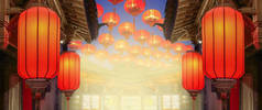 中国老城区的中国新年灯笼.