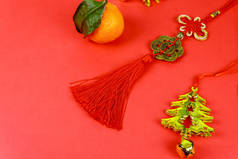 中国新年快乐与红色背景的传统装饰.