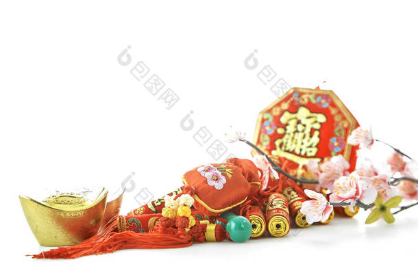 2019年春节~农历新年假期背景概念，汉字翻译中文字在对象上意为好祝福