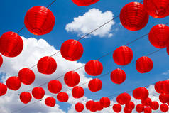 红色丝绸中国灯笼新年传统