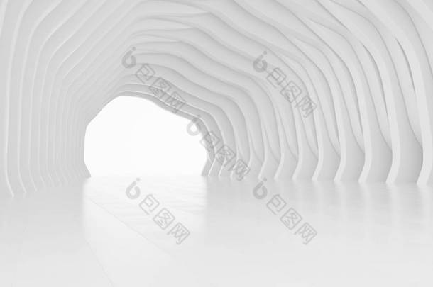 抽象建筑设计。白色未来派的内部背景。<strong>现代几何</strong>壁纸。3d 渲染.