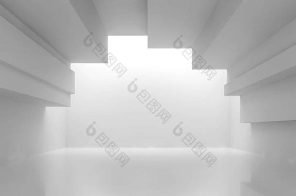 现代白色洞穴空间概念<strong>内部背景</strong>3d 例证和渲染.
