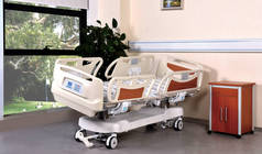 流动医院床在白色背景之下。医疗设备. 医疗和医院服务技术背景、对象、复制空间、插图的图像.
