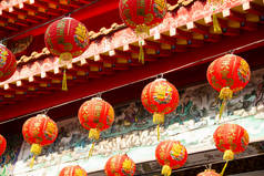 中国寺庙装饰的中国新年期间的传统红色中国灯笼