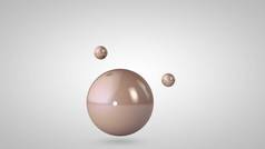 粉红色，闪亮的球，一个大和两个小球的3d插图。空中的球体，在白色背景上隔离。抽象的 3d 呈现。带有几何圆形物体的空间.