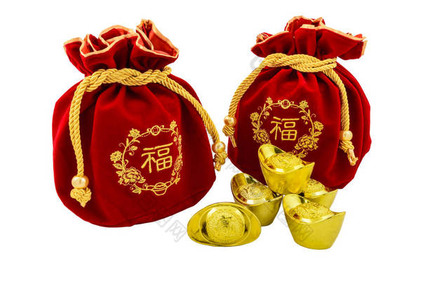 中国金锭、红色织物或<strong>真丝</strong>袋的装饰是
