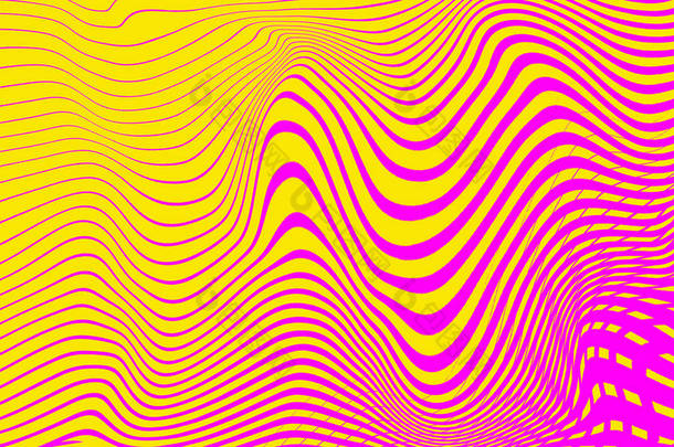 催眠半色调渐变黄色和粉红色迷幻艺术。图形合成波纹理背景.