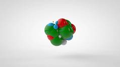 3d 渲染许多绿色、红色、蓝色和白色的彩色球。球体随机位于空间中，具有不同的大小和不同的颜色。3d 插图隔离在白色背景上