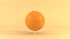 成熟的橙色特写的3D图像，在黄色背景上隔离，在表面上投射阴影。水果、柑橘的3d渲染.