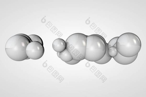 3d 插<strong>图</strong>许多白色球在空间，随机<strong>排列</strong>。相互连接的圆形物体的抽象<strong>图</strong>像。隔离在白色背景上。3d 渲染