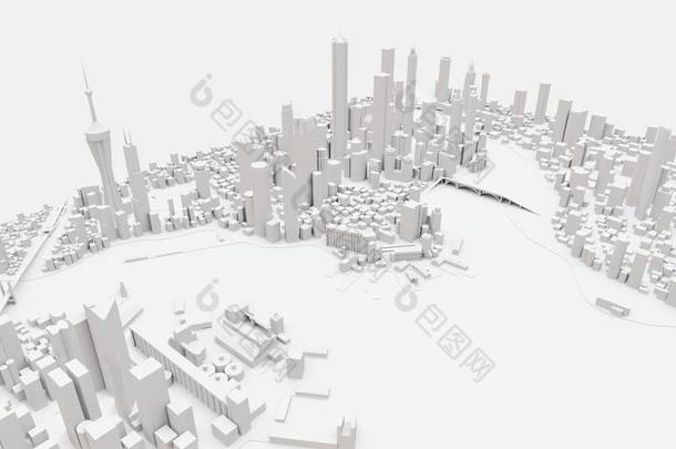 现代城市的立体景观。大都市的巨大布局。3D渲染.