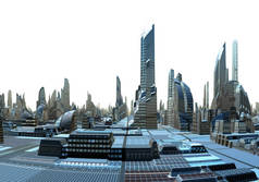 白色背景上的 3d 渲染未来城市天际线 - 3d 插图