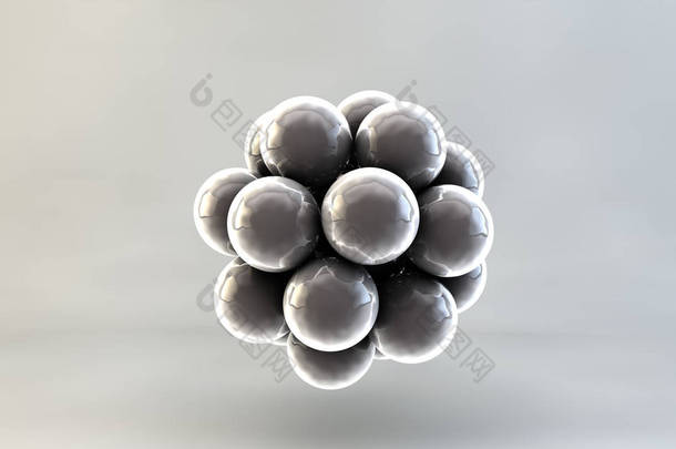 抽象3D分子或原子。真实球体<strong>背景</strong>特写。甲子球的<strong>背景</strong>，气泡。珠宝封面概念。3d 渲染。设计装饰元素.