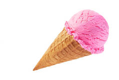 粉红色冰淇淋在华夫饼锥隔离在白色背景
