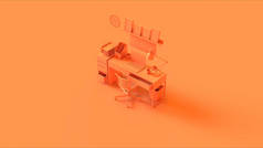 橙色当代家庭办公室设置与一套绘制架框框架笔记本电脑文件 3D 插图 3D 渲染