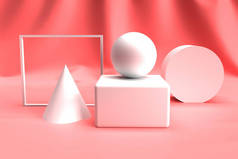 抽象 3d 几何形状设置在粉红色背景上。模拟起来