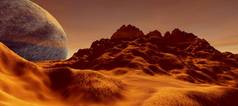 极其详细和现实的高分辨率3D插图的外星景观在火星上。红色星球这张图片的元素是由美国宇航局提供的.